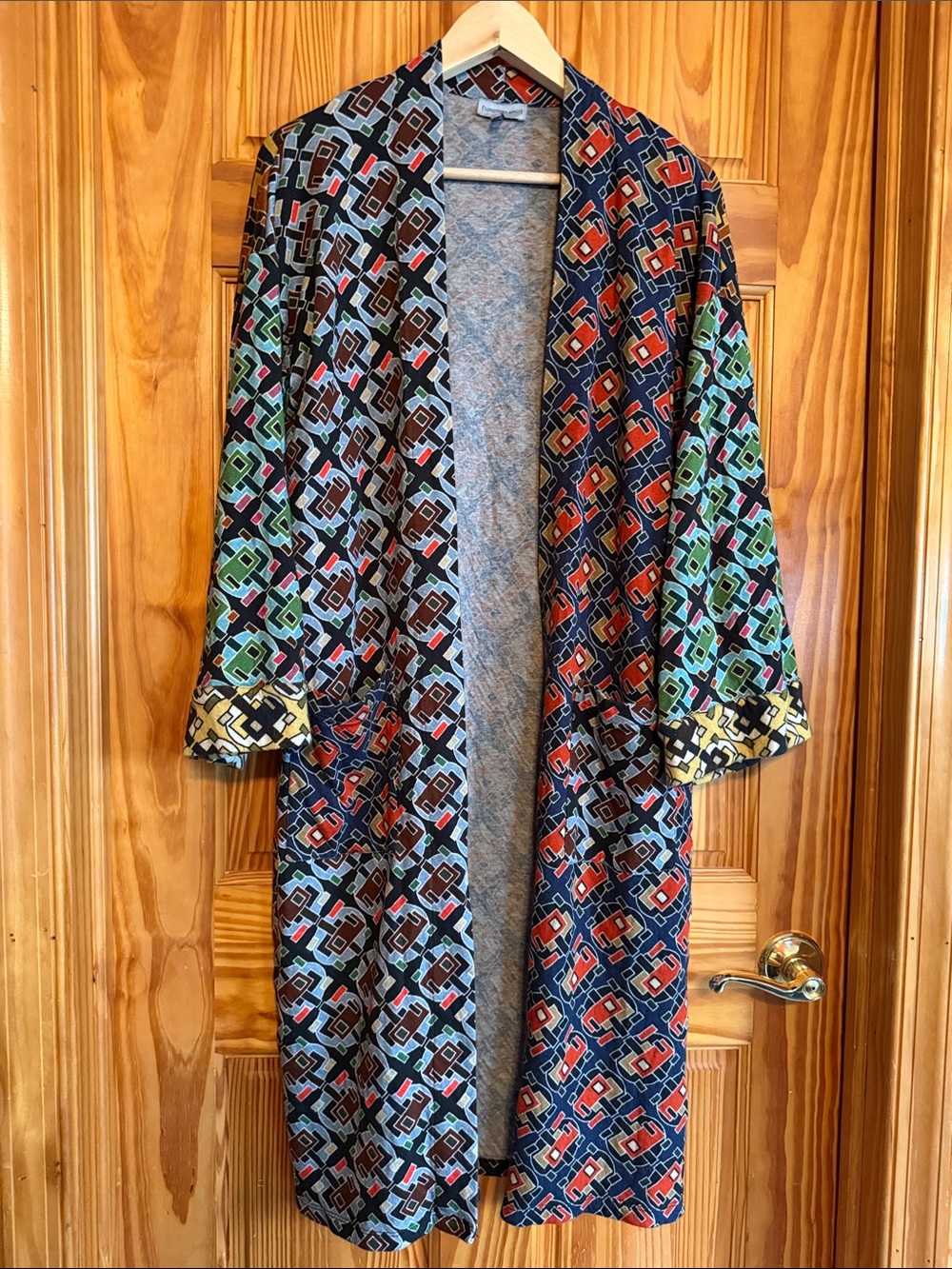 Conditions Apply Geometric Pattern Open-Front Women’s Duster Coat - Multicolor